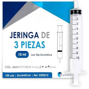 Unidix - Jeringas desechable 3 piezas cono excéntrico 10 ml